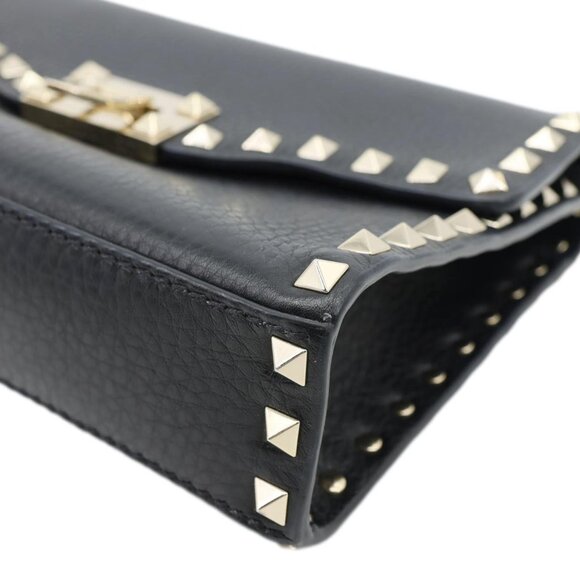 Valentino  Rockstud Flip Lock Small Grained Calfskin Leather Crossbody Bag Black - Picture 8 of 10